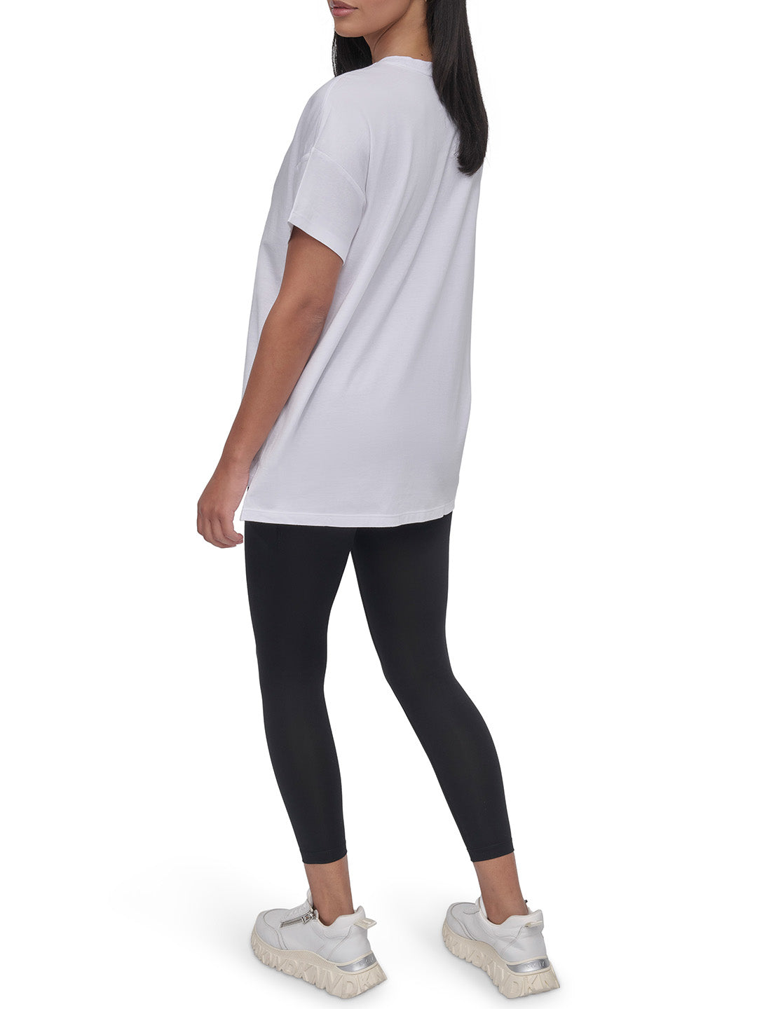 DKNY Women White Solid Round Neck Tshirt