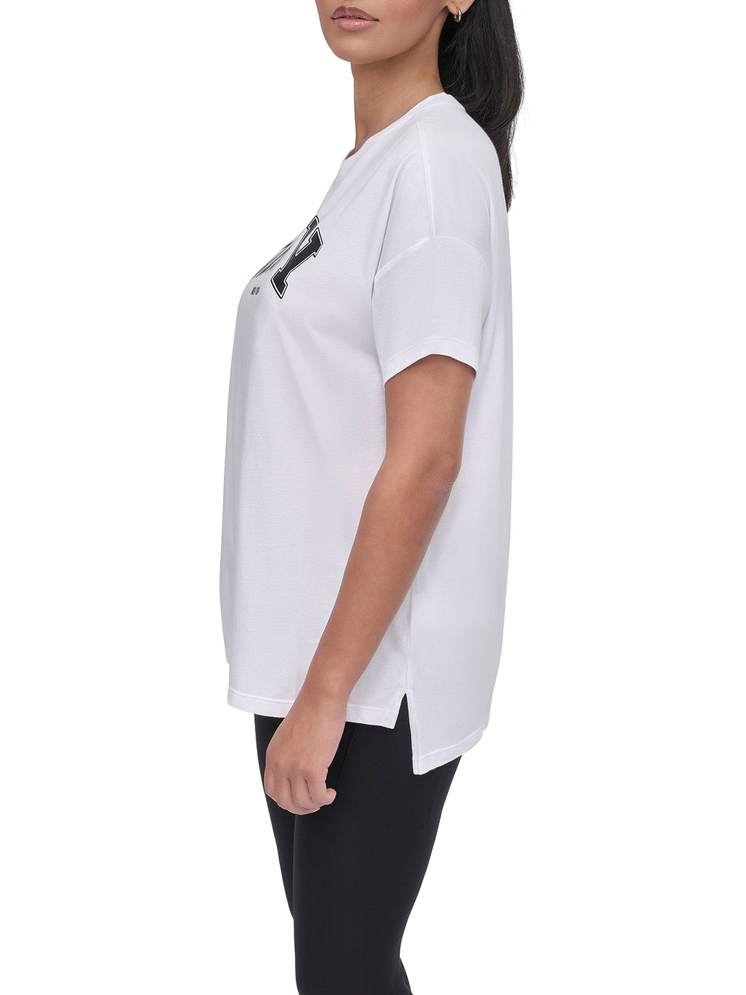 DKNY Women White Solid Round Neck Tshirt