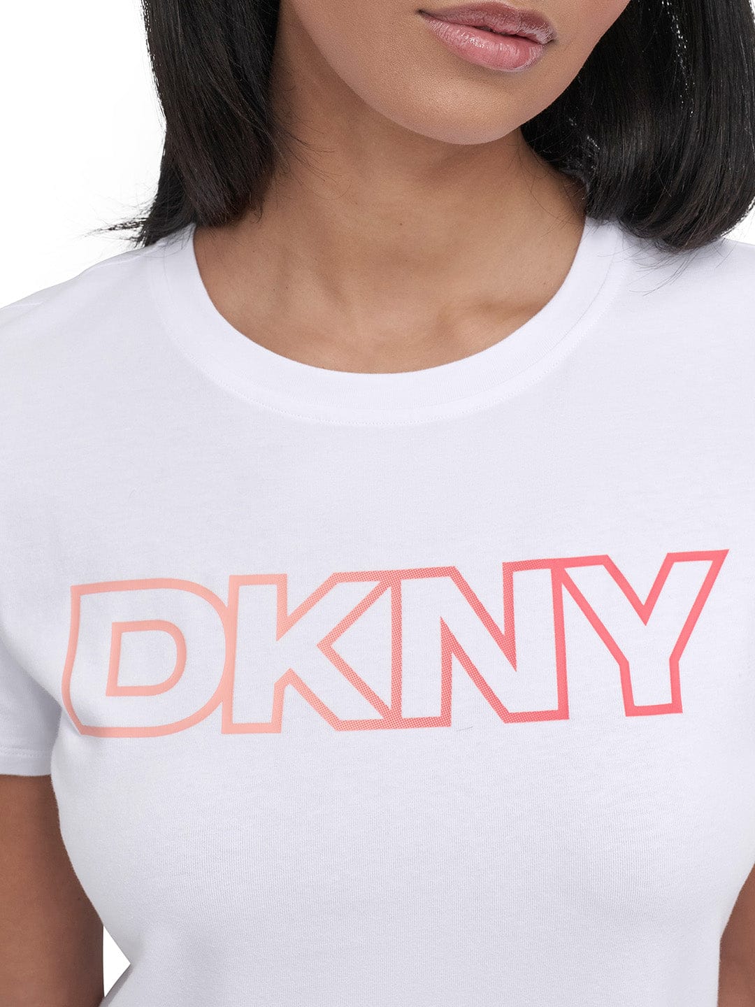 DKNY Women White Solid Round Neck Tshirt