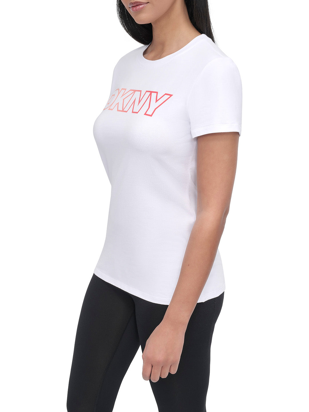 DKNY Women White Solid Round Neck Tshirt