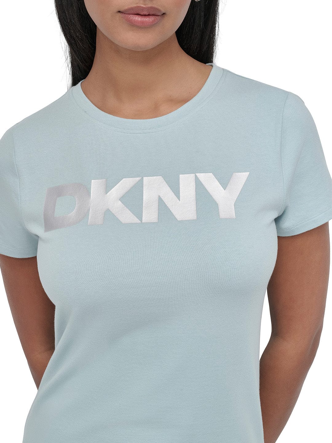 DKNY Women Blue Solid Round Neck TShirt