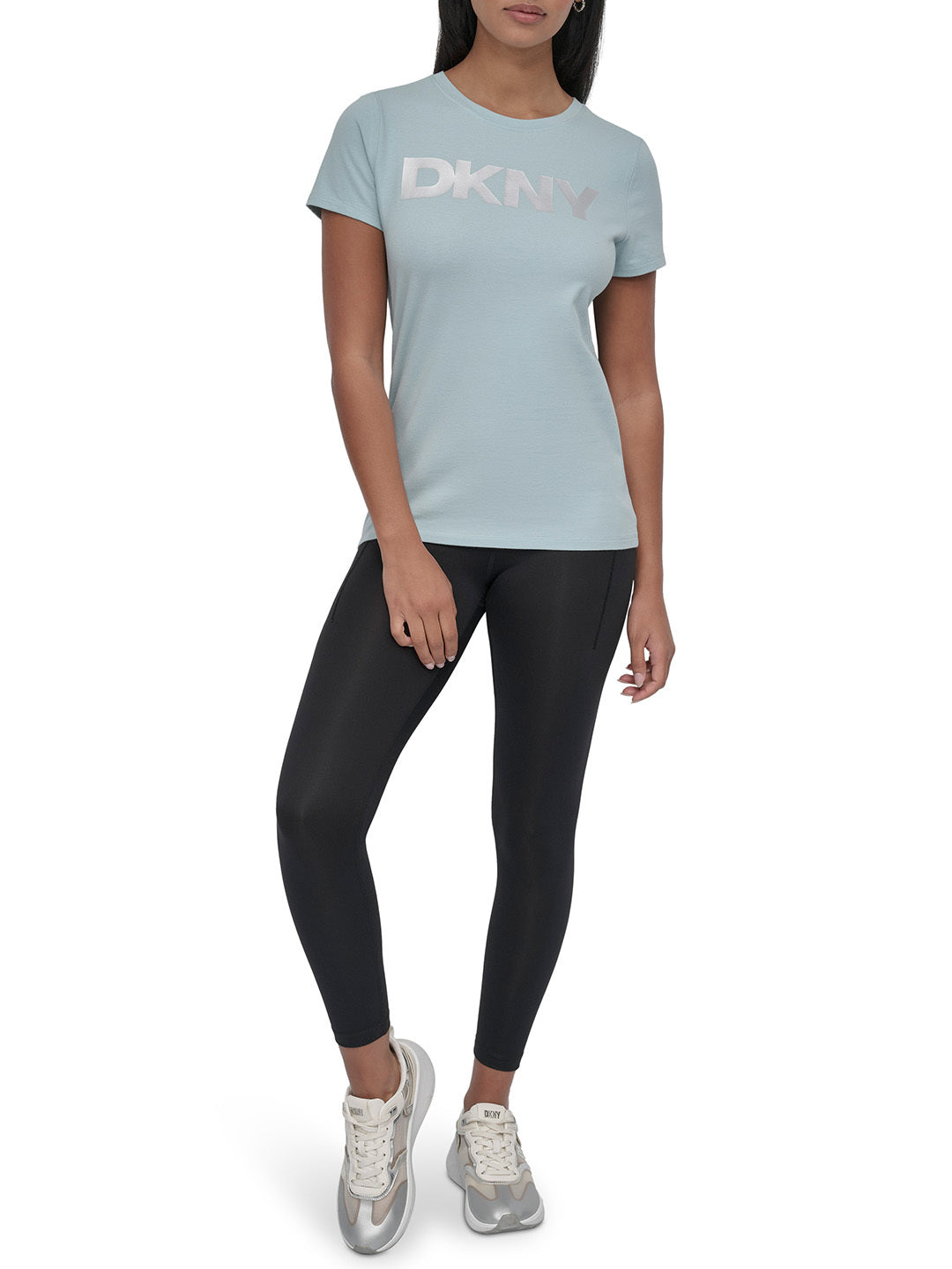 DKNY Women Blue Solid Round Neck TShirt