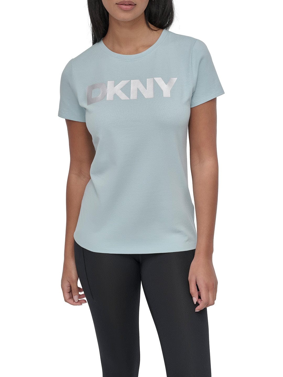 DKNY Women Blue Solid Round Neck TShirt