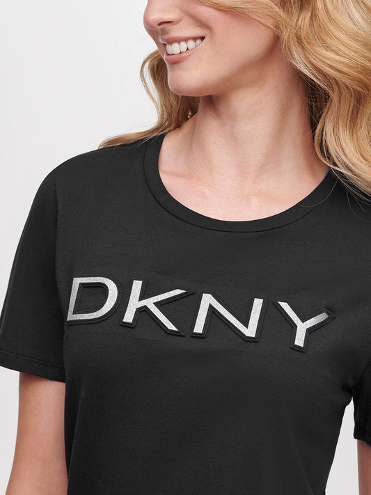 DKNY Women Black Printed Round Neck Short Sleeves T-Shirt