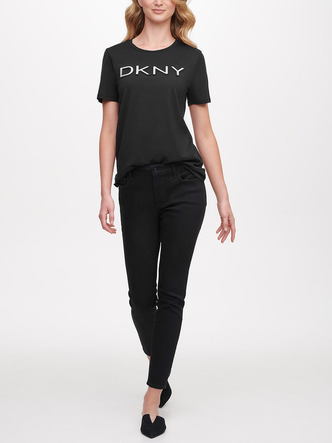 DKNY Women Black Printed Round Neck Short Sleeves T-Shirt