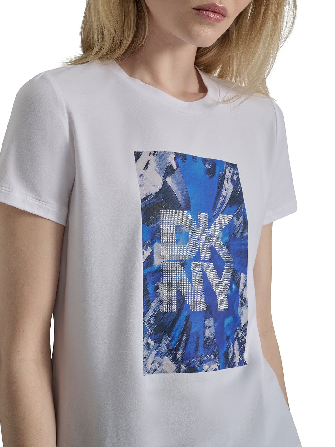 DKNY Women White Placement Print Round Neck Tshirt