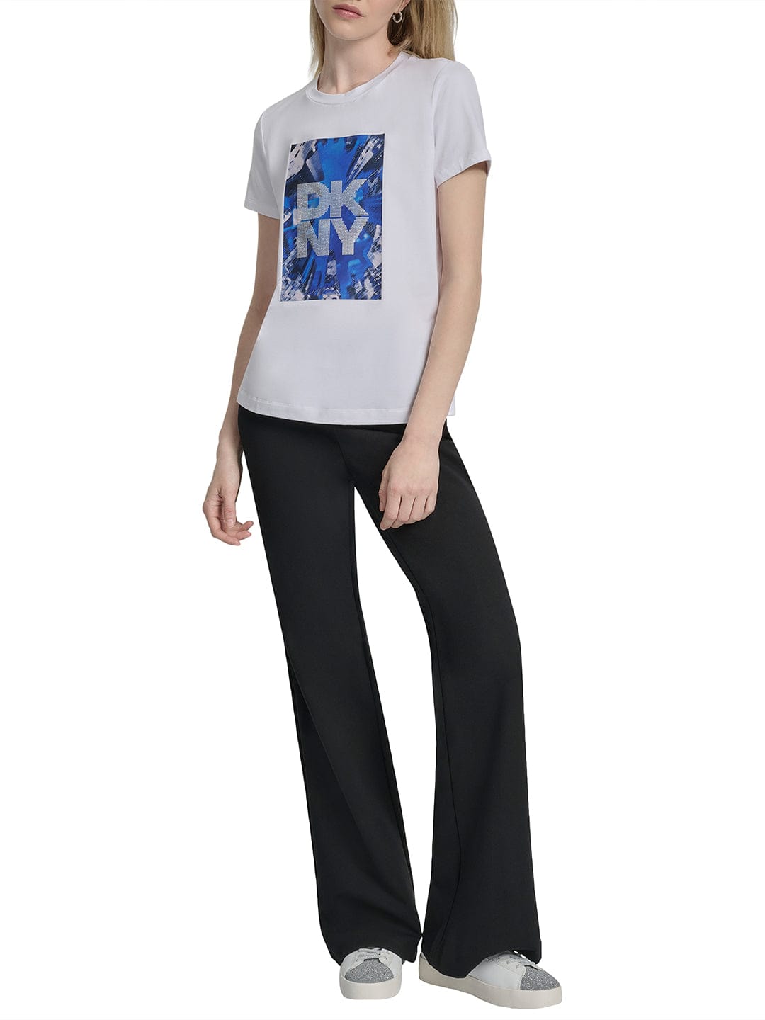 DKNY Women White Placement Print Round Neck Tshirt