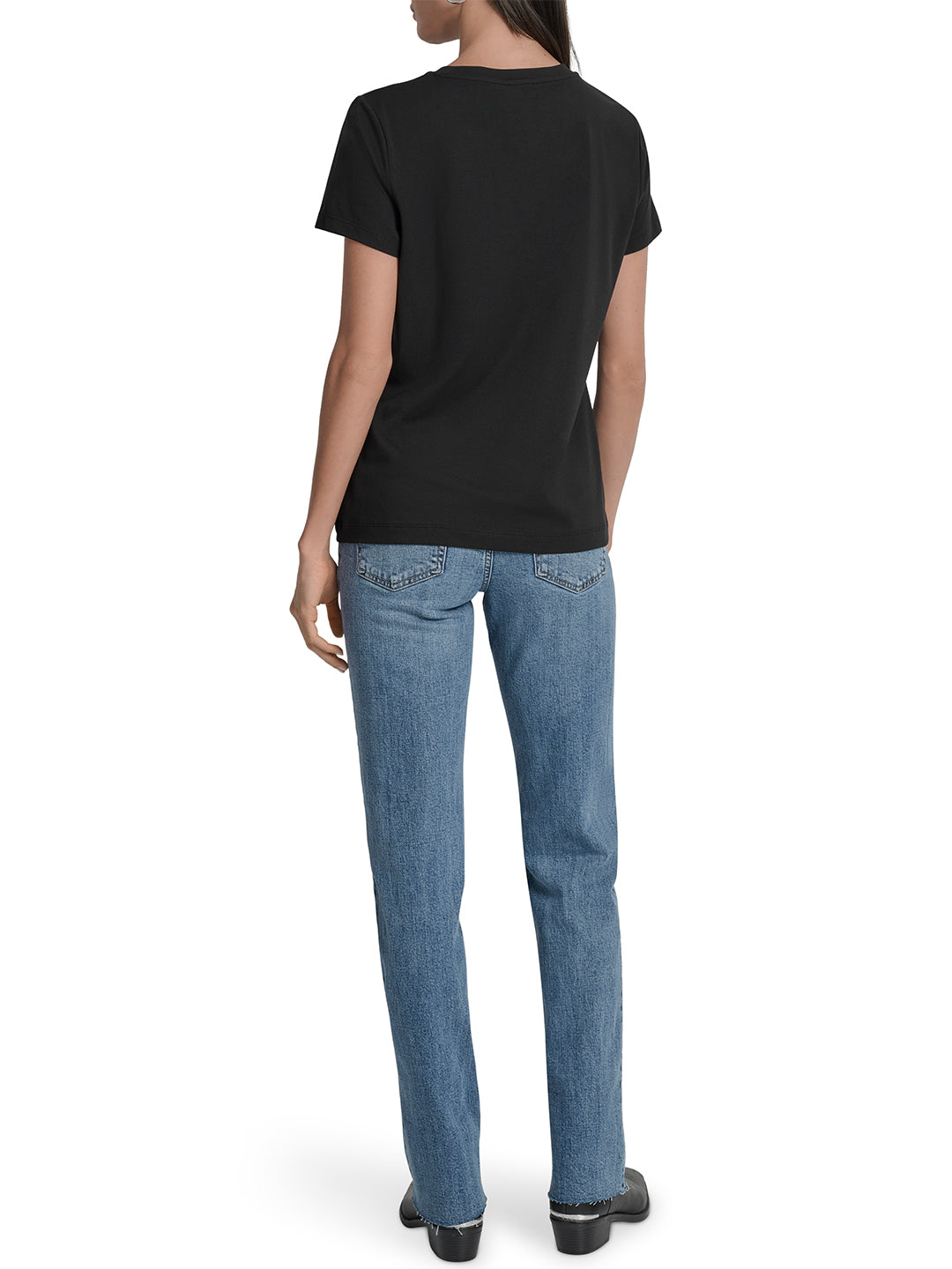 DKNY Women Black Placement Print Round Neck Tshirt