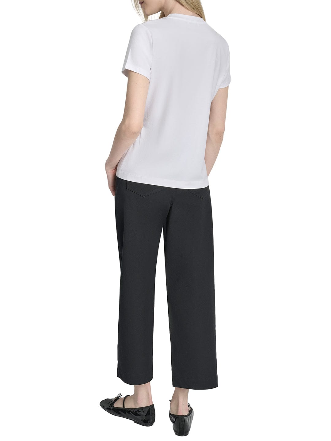 DKNY Women White Solid Round Neck Tshirt