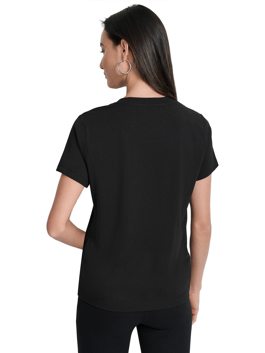 DKNY Women Black Solid Round Neck Tshirt