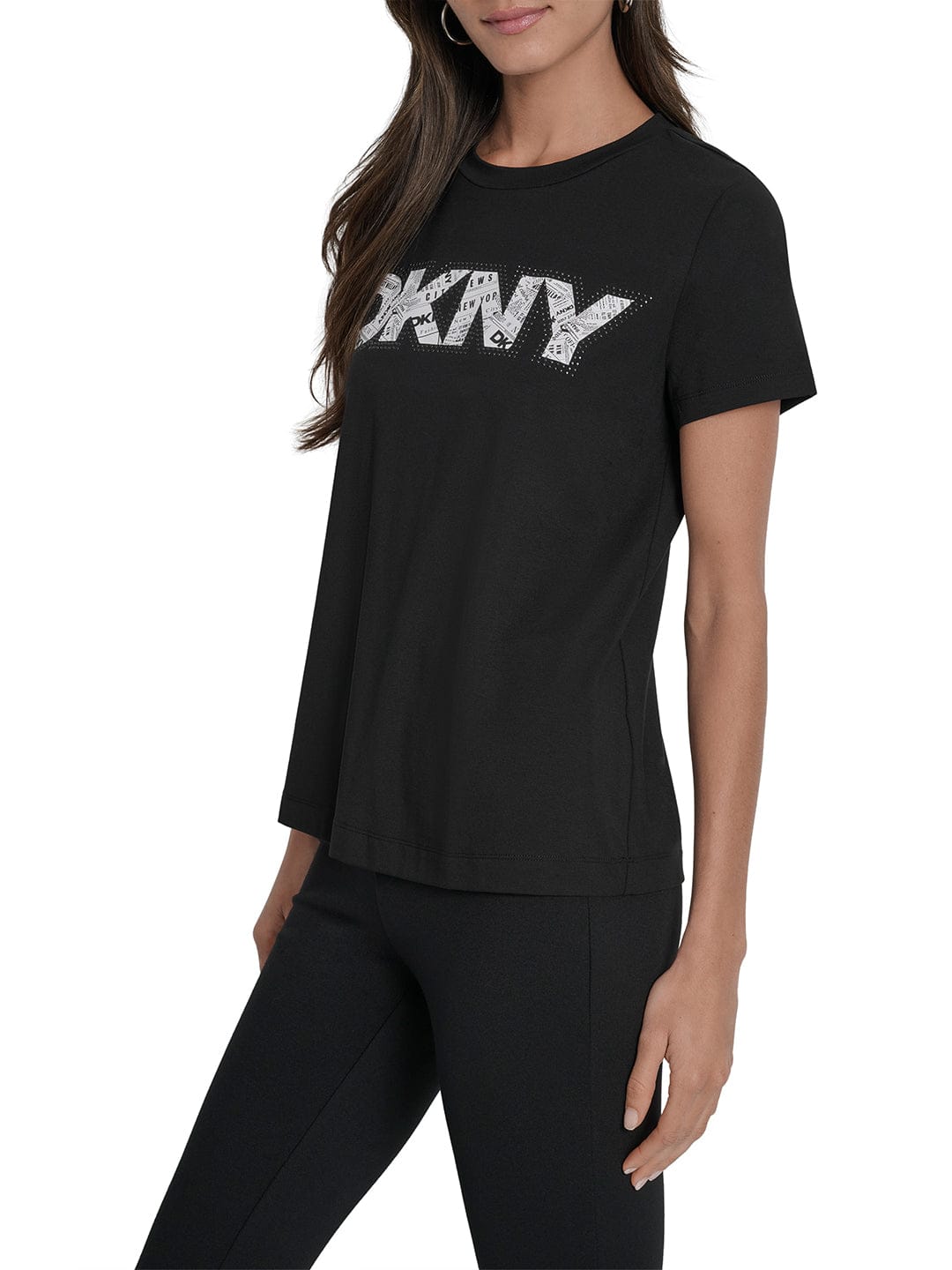 DKNY Women Black Solid Round Neck Tshirt