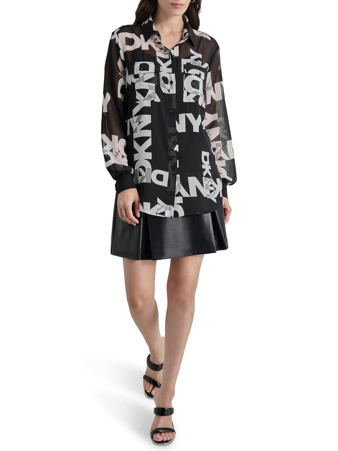 DKNY Women Black Printed Collar Shirt