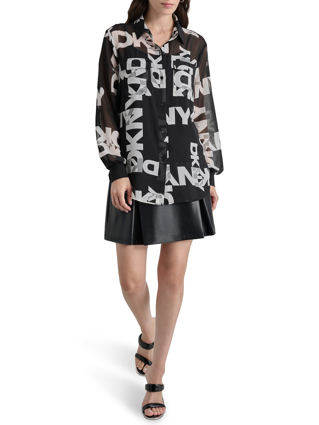 DKNY Women Black Printed Collar Shirt