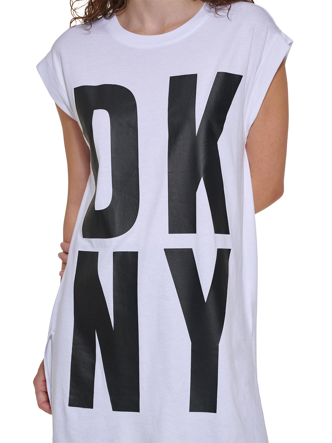 DKNY Women White Printed Round Neck Tshirt