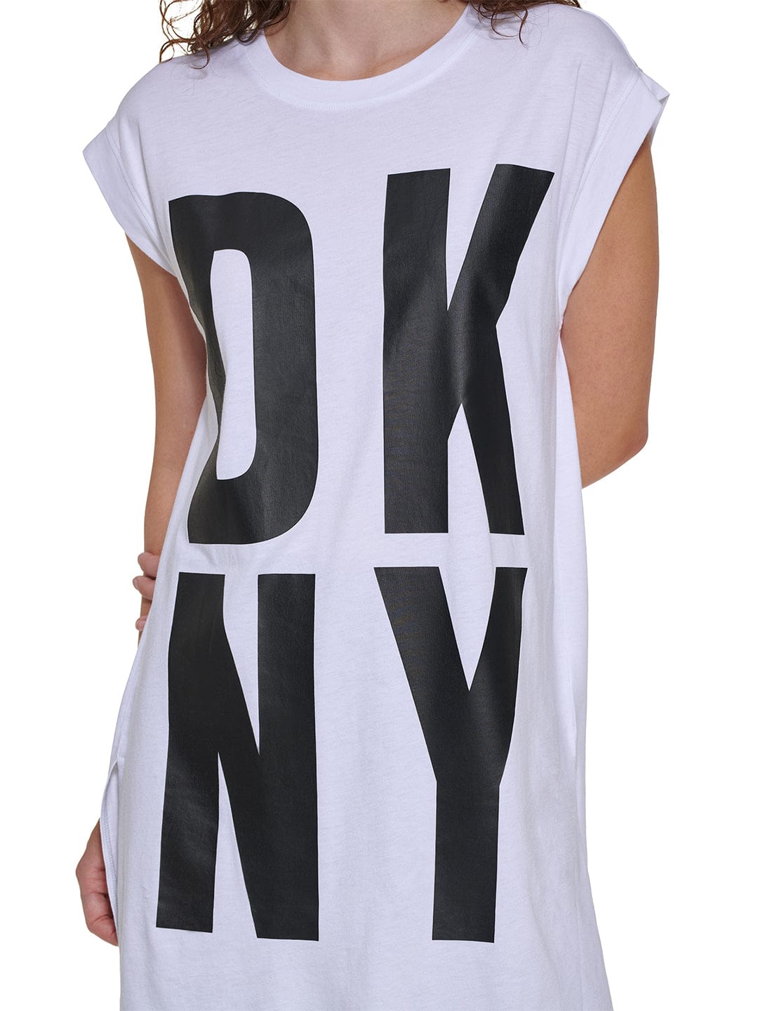 DKNY Women White Printed Round Neck Tshirt