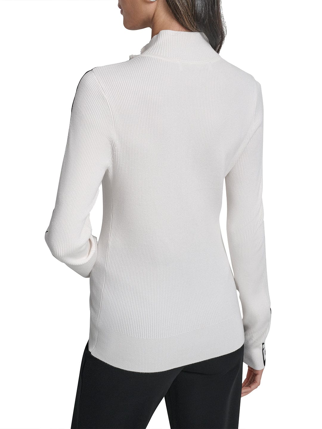DKNY Women White Tape Stand Collar Sweater