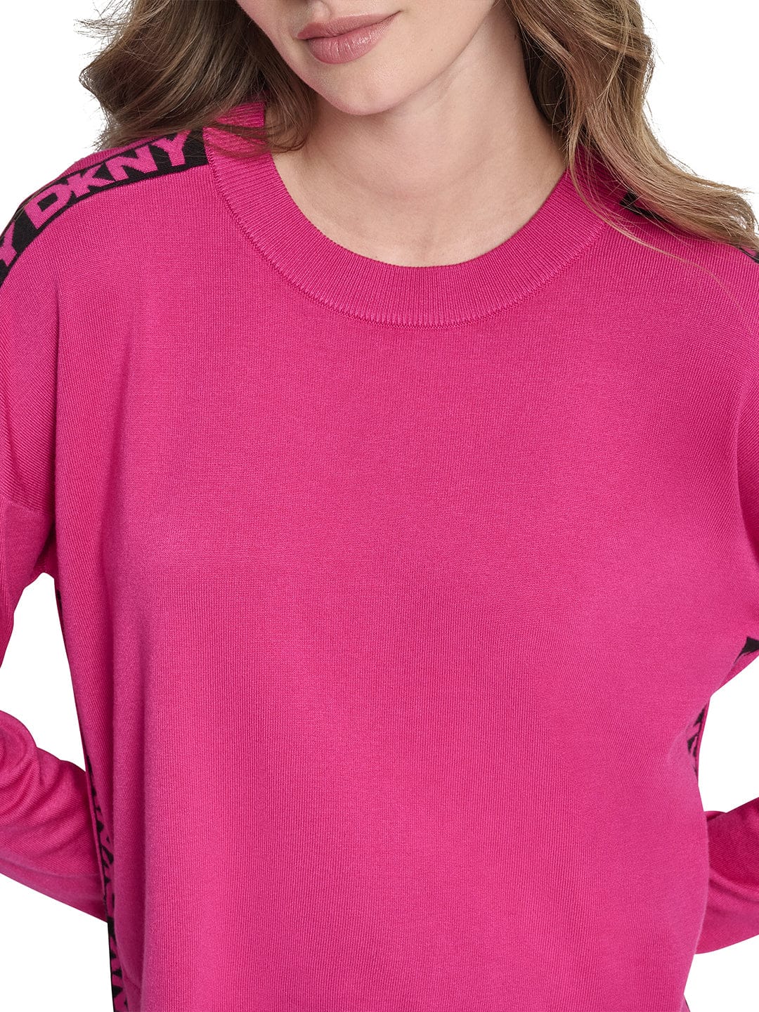 DKNY Women Pink Tape Round Neck Sweater