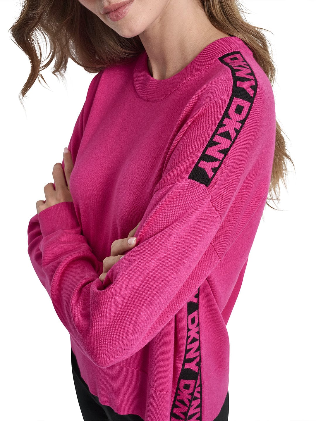 DKNY Women Pink Tape Round Neck Sweater