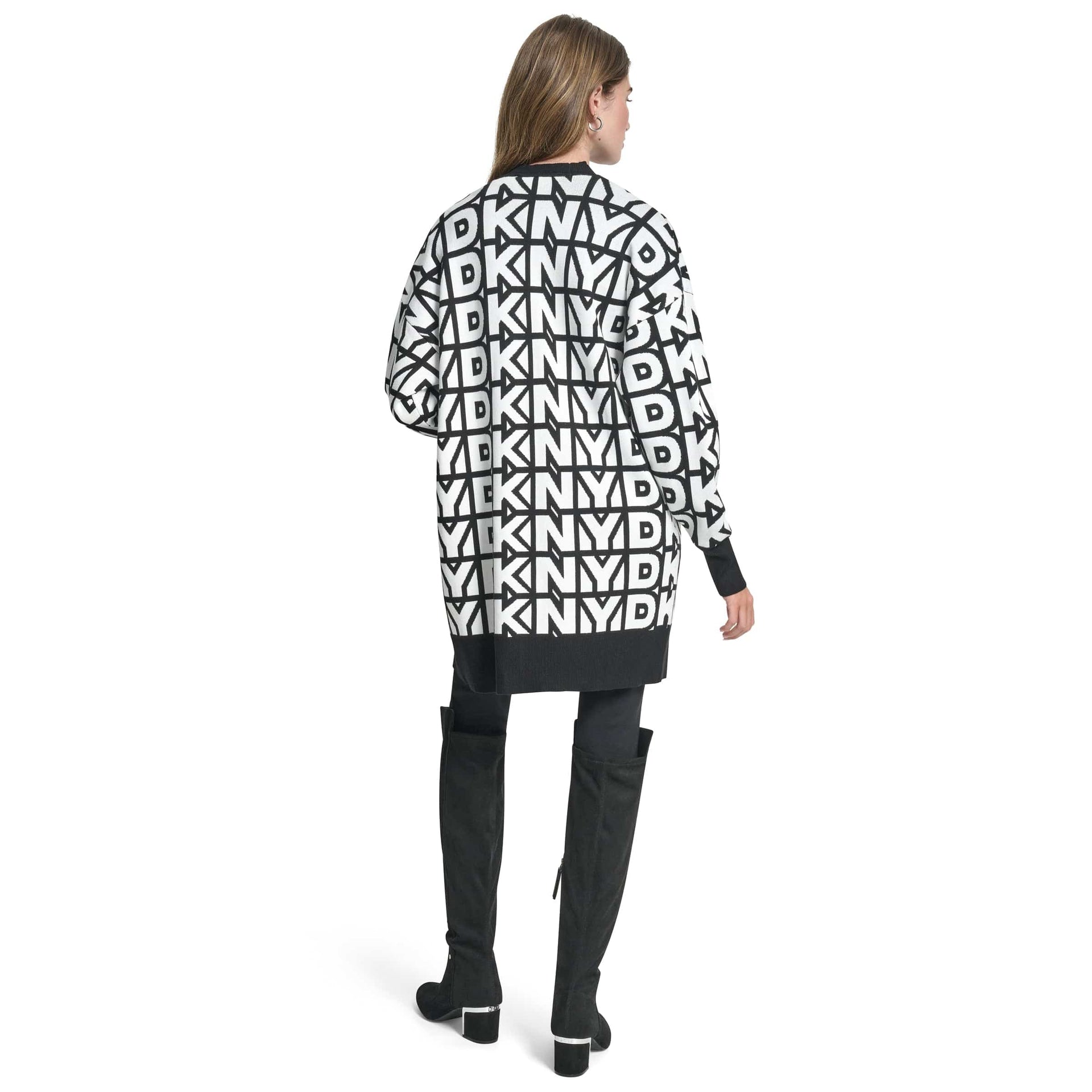 DKNY Women Black Printed Mandarin Collar Sweater