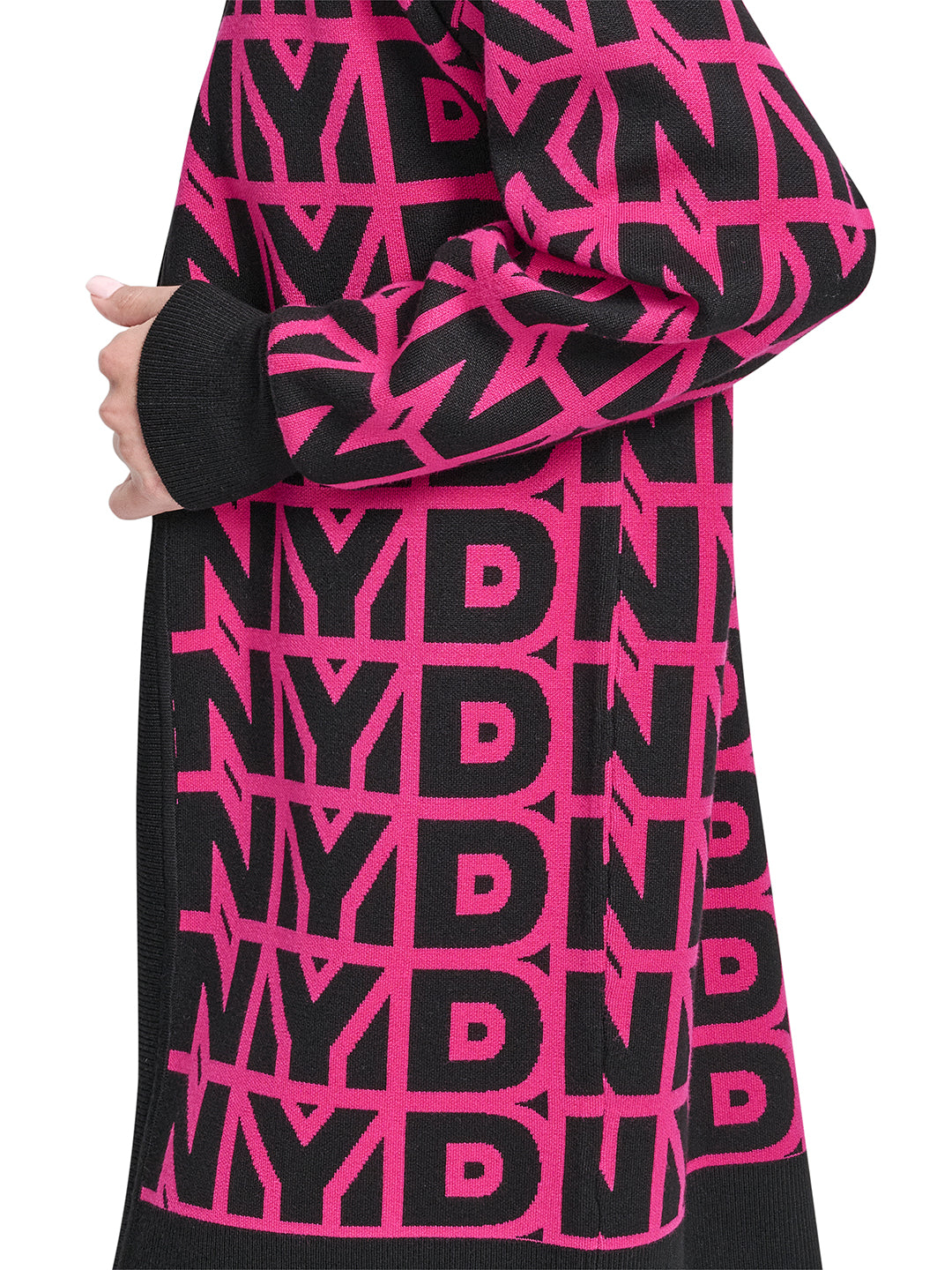 DKNY Women Pink Printed Mandarin Collar Sweater