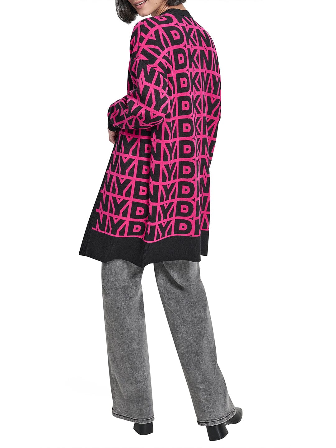 DKNY Women Pink Printed Mandarin Collar Sweater