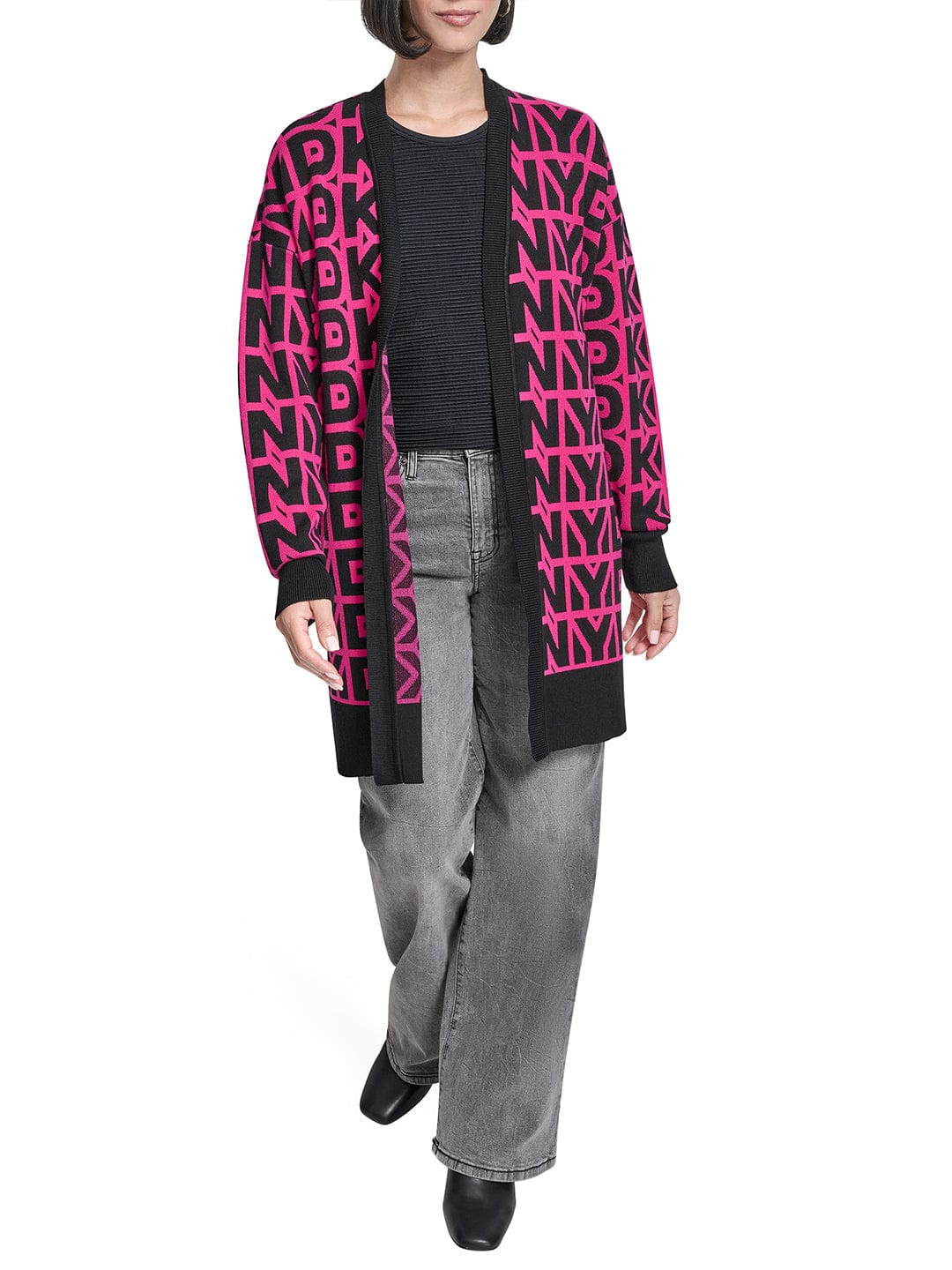 DKNY Women Pink Printed Mandarin Collar Sweater