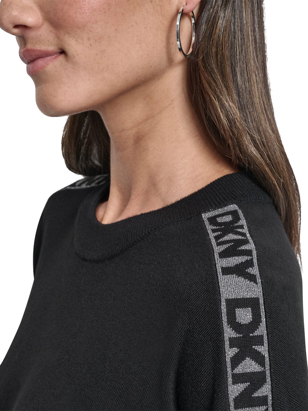 DKNY Women Black Lurex Round Neck Sweater