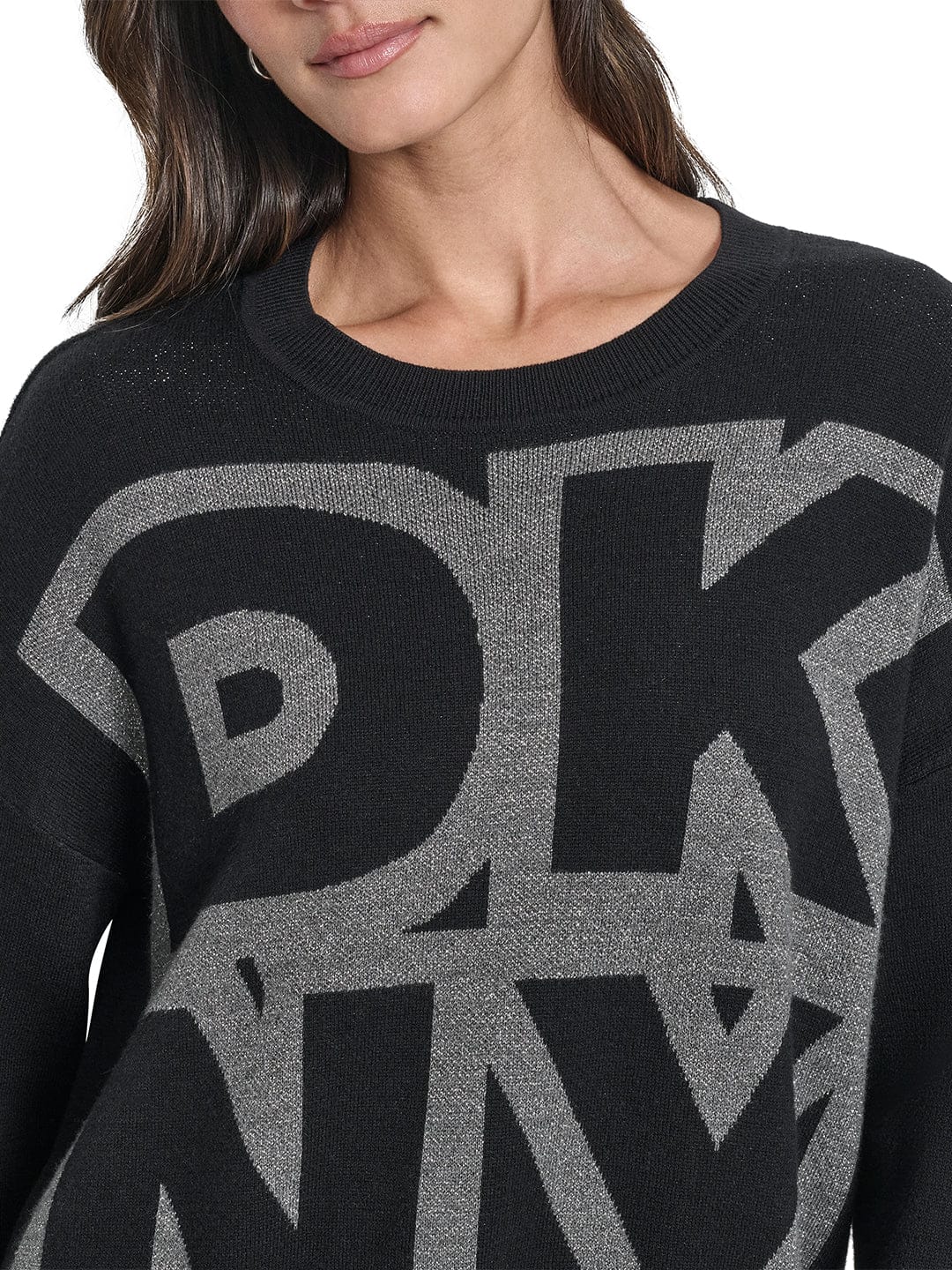 DKNY Women Black Lurex Round Neck Sweater