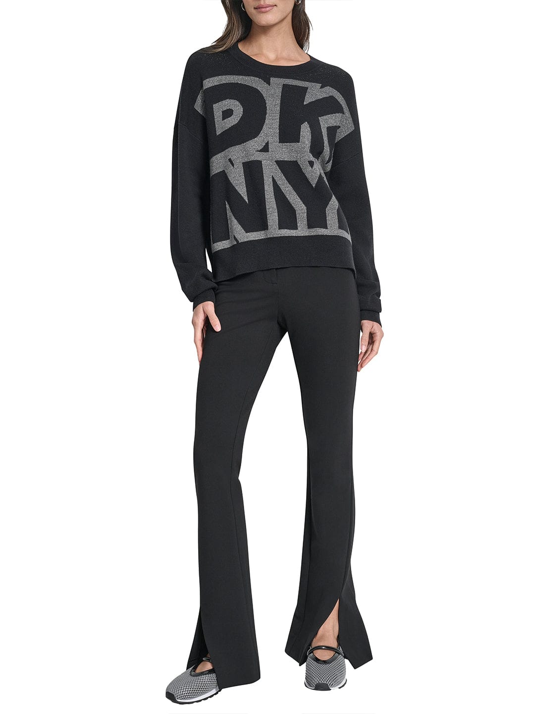 DKNY Women Black Lurex Round Neck Sweater