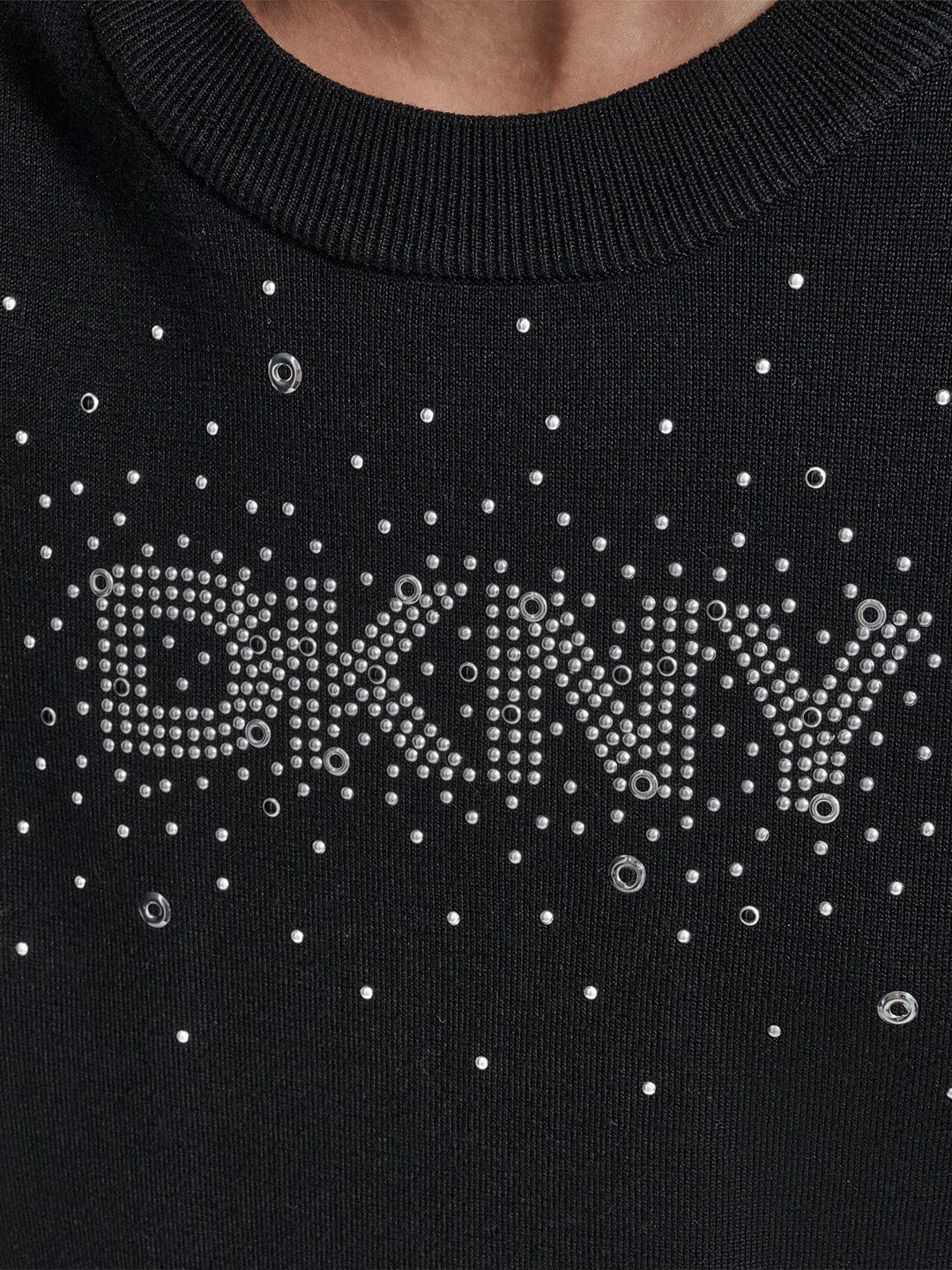 DKNY Women Black Embellished Round Neck Sweater