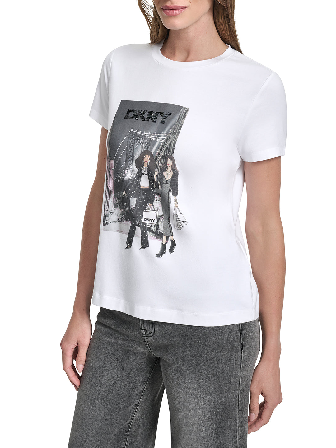 DKNY Women White Placement Print Round Neck Tshirt