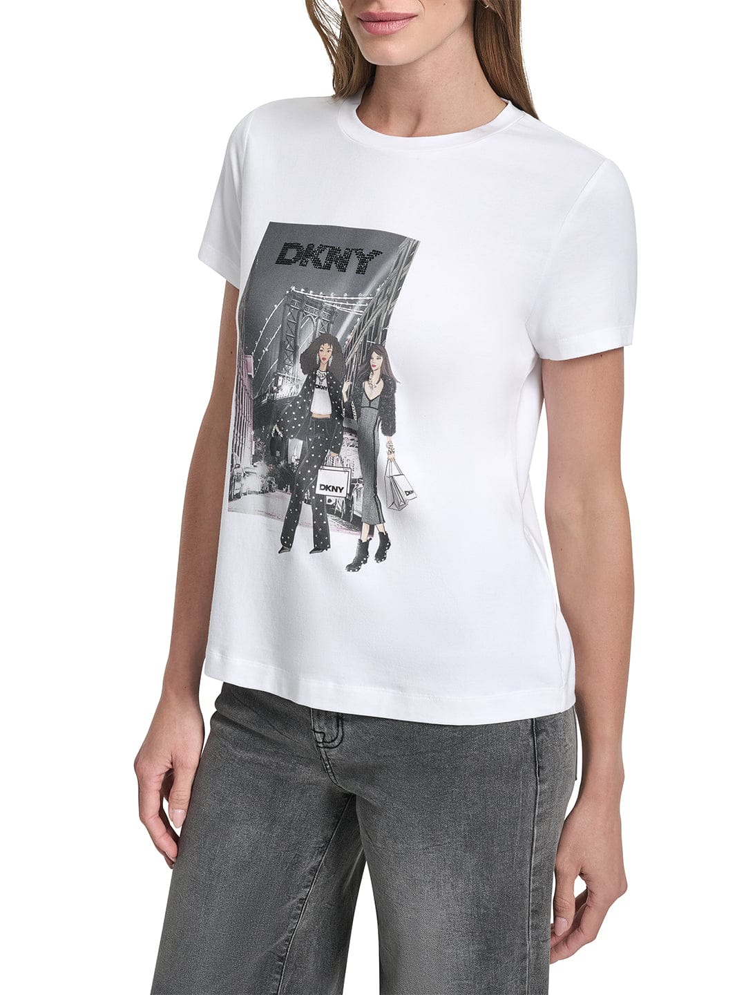 DKNY Women White Placement Print Round Neck Tshirt