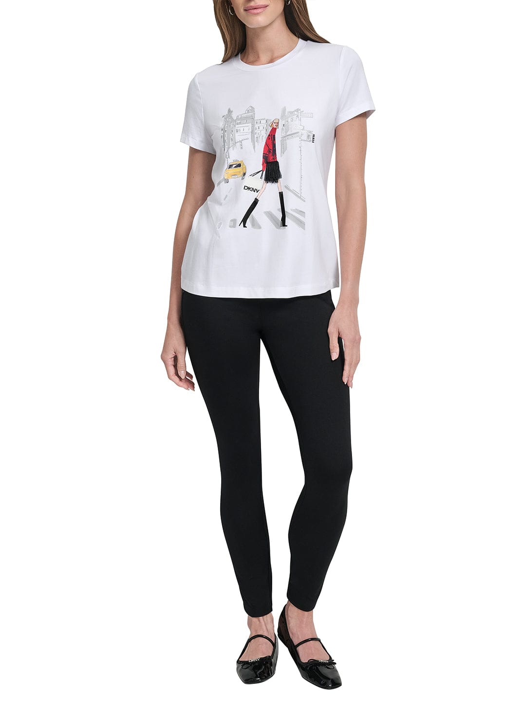 DKNY Women White Placement Print Round Neck Tshirt