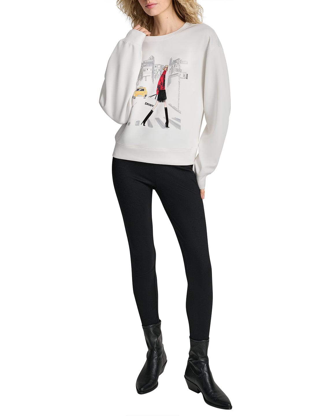 DKNY Women White Placement Print Round Neck Sweatshirt