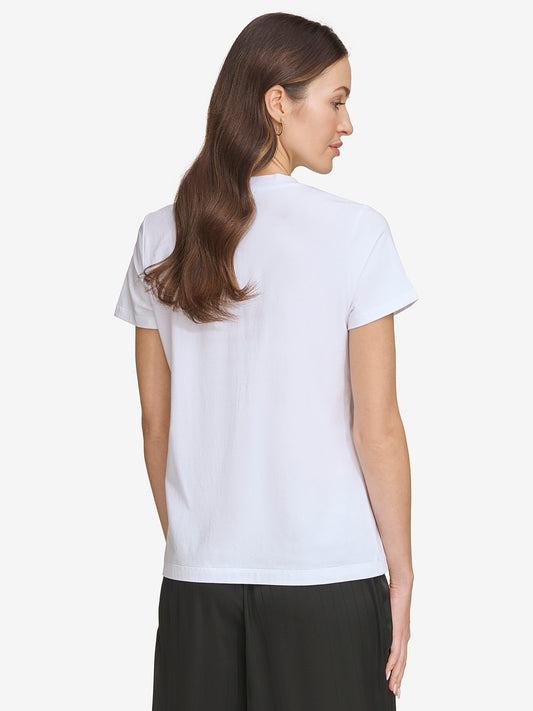 DKNY Women White Printed Round Neck Short Sleeves T-Shirt