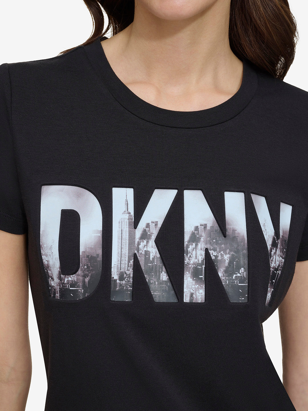 DKNY Women Black Printed Round Neck Short Sleeves T-Shirt