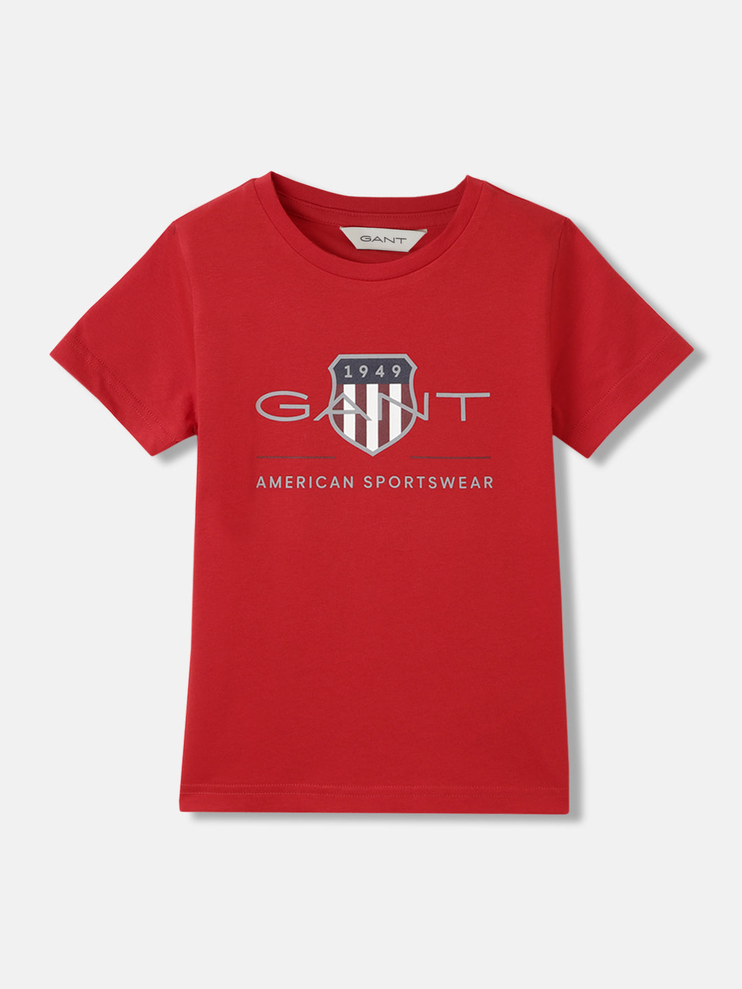 Gant Kids Red Solid Round Neck Short Sleeves T-Shirt
