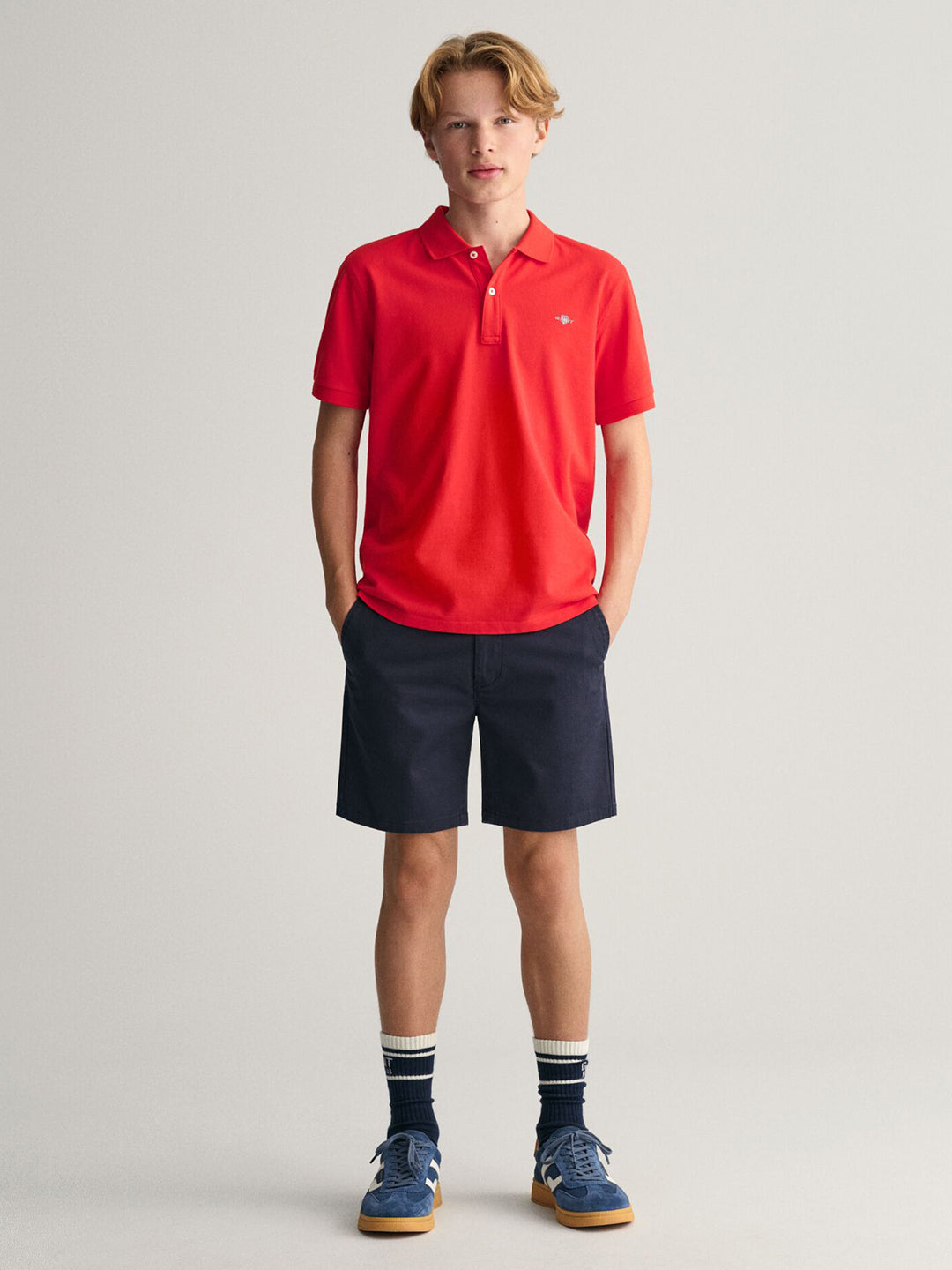 Gant Boys Red Solid Collared Short Sleeves Polo Tshirt