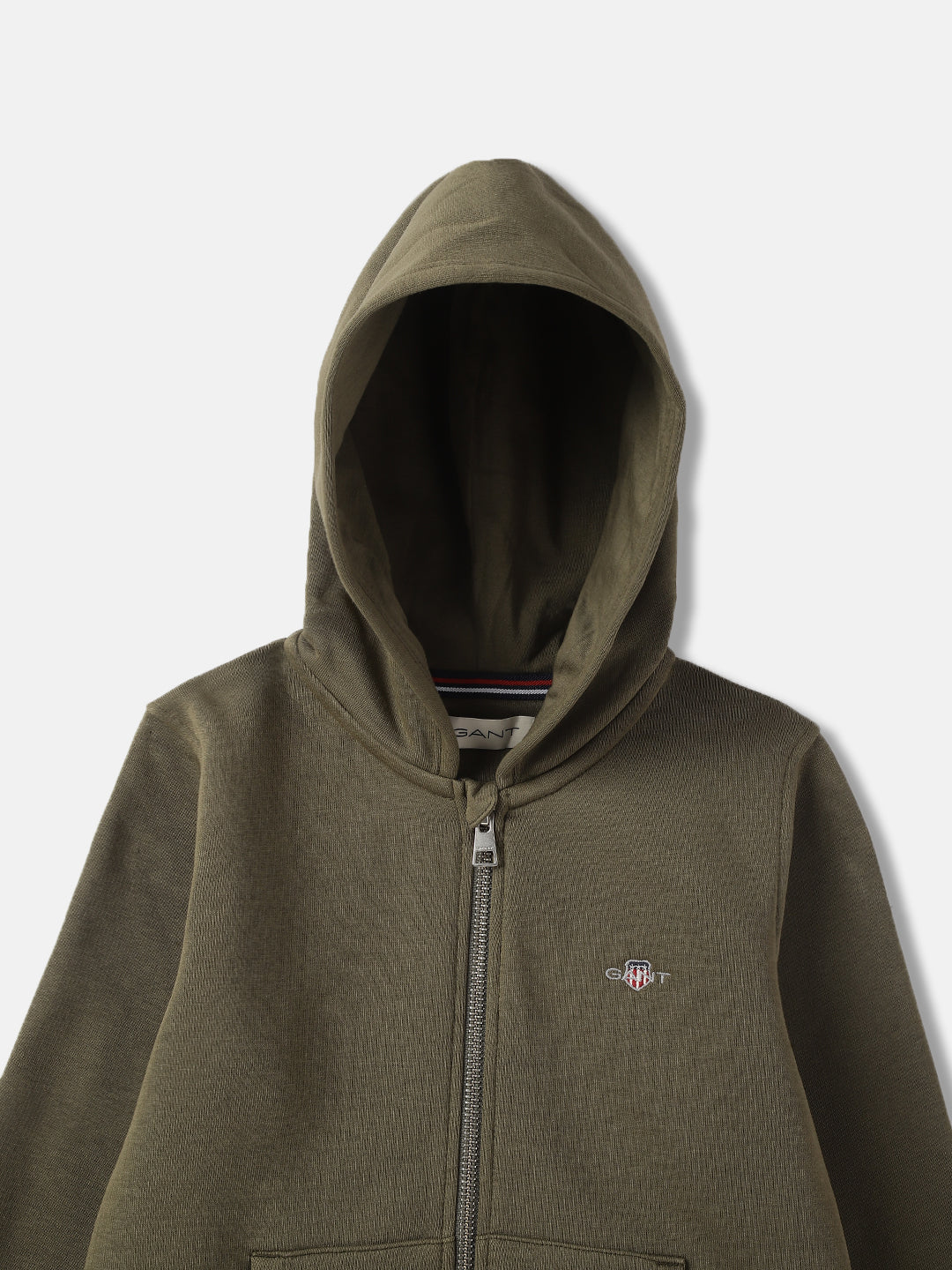 Gant Kids Green Solid Hooded Full Sleeves Front-open Sweatshirt