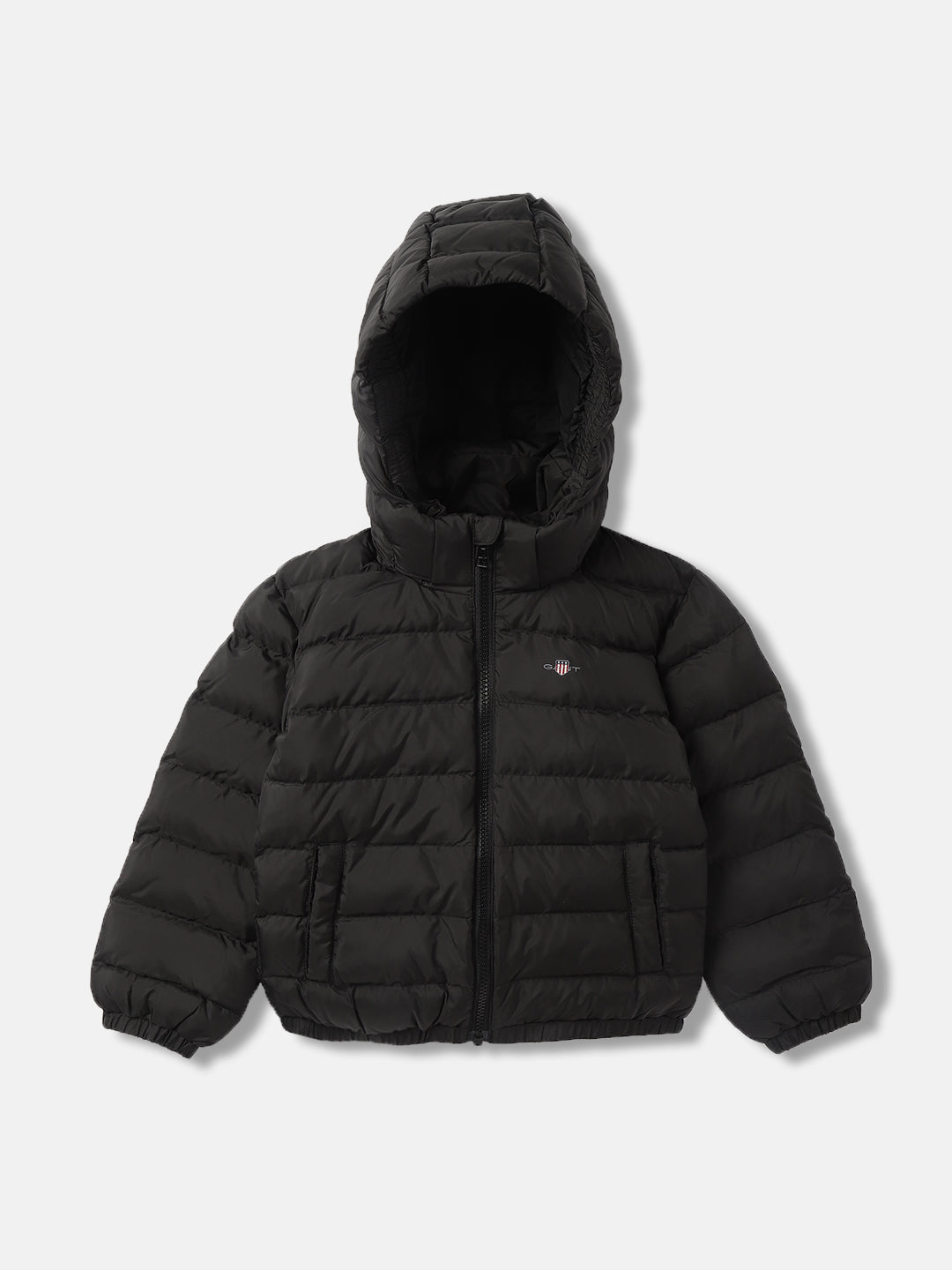 Shop Gant Boys Black Solid Hooded Full Sleeves Puffer Jacket