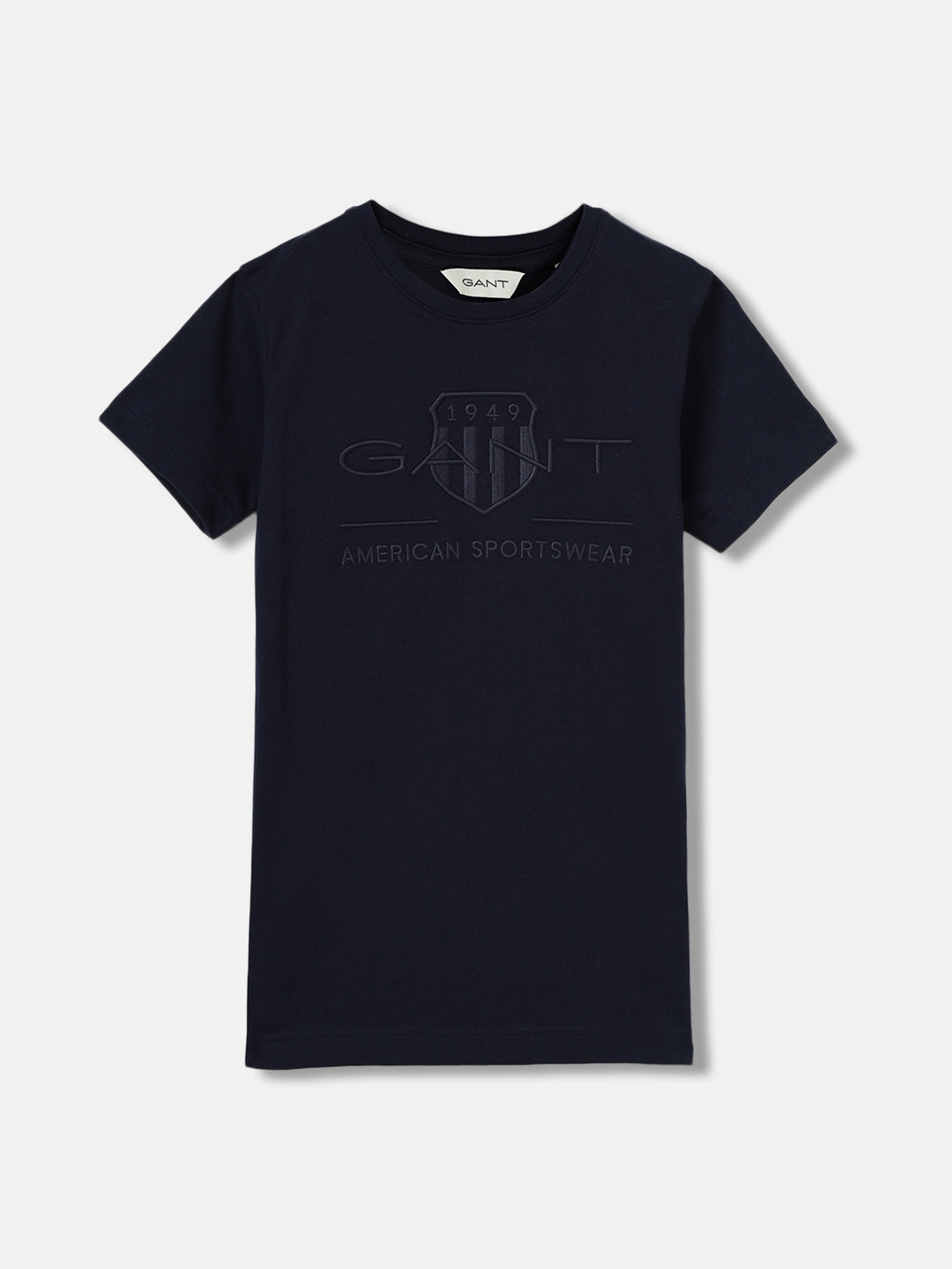 Gant Kids Navy Blue Embroidered Round Neck Short Sleeves T-Shirt
