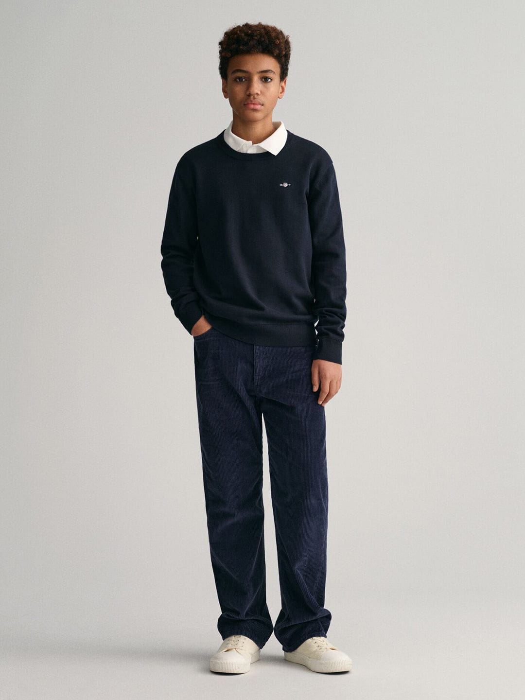 Gant Kids Blue Solid Round Neck Sweater