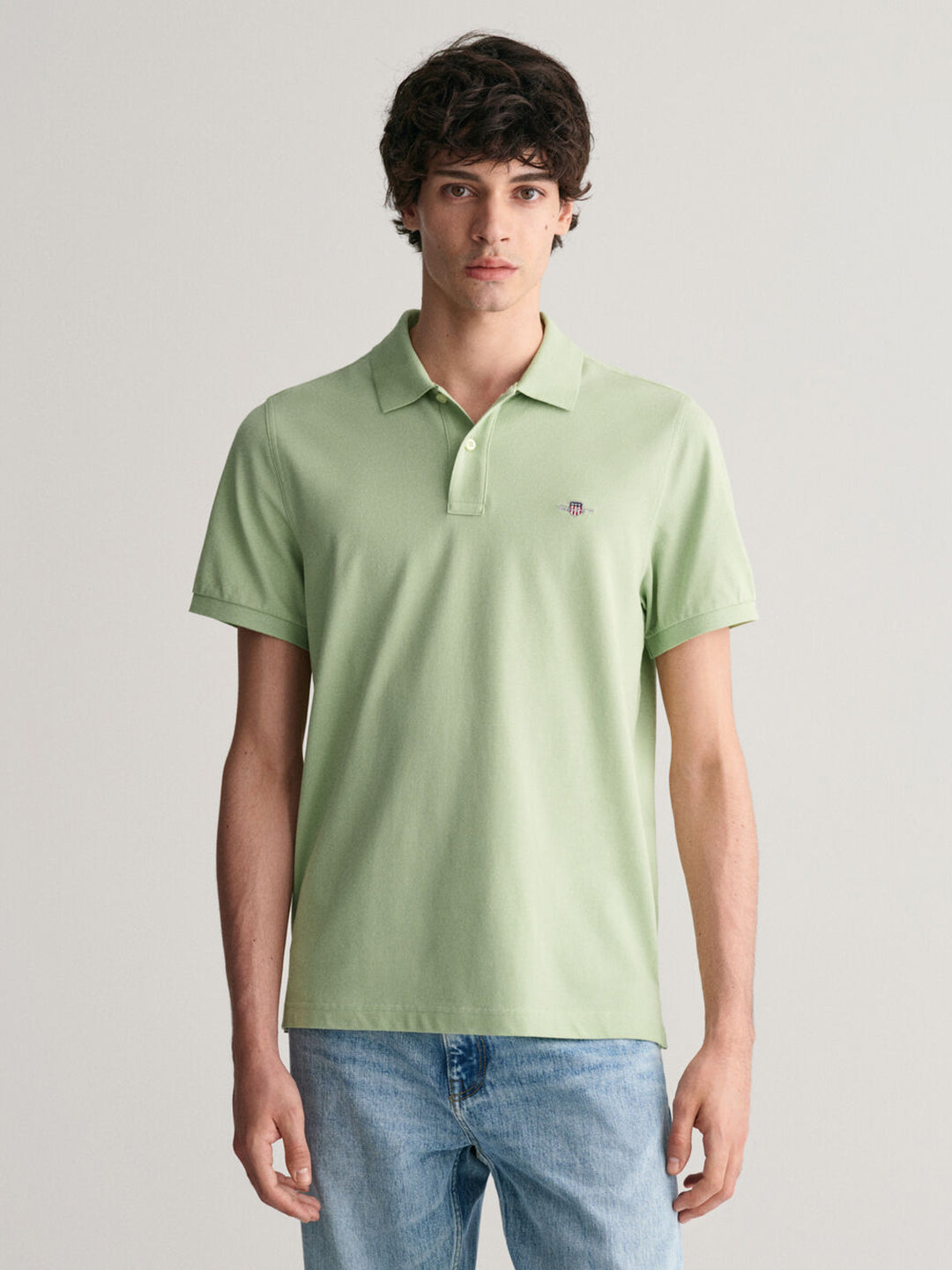 Shop Gant Men Green Solid Polo Collar Short Sleeves T-shirt Online