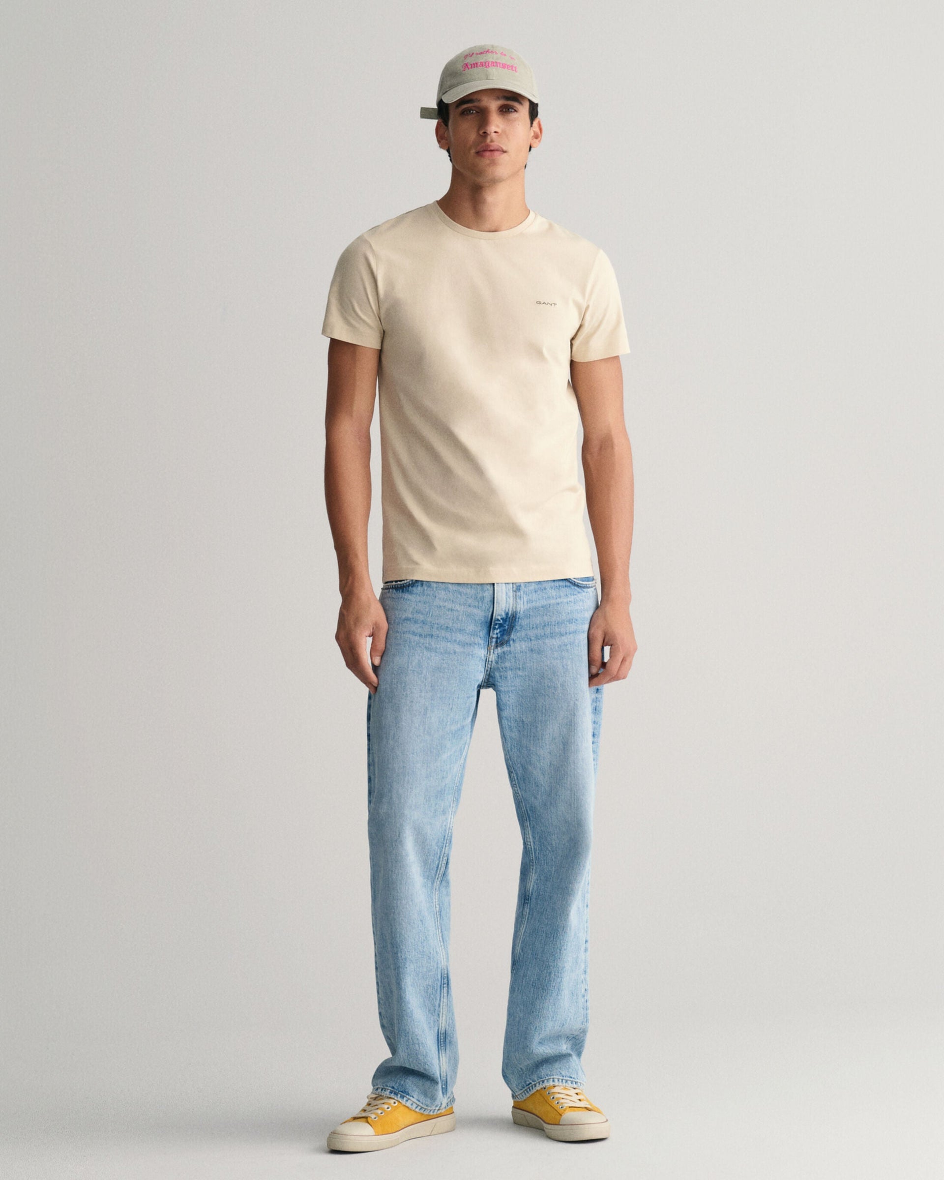 Gant Men Beige Solid Round Neck Short Sleeves T-Shirt