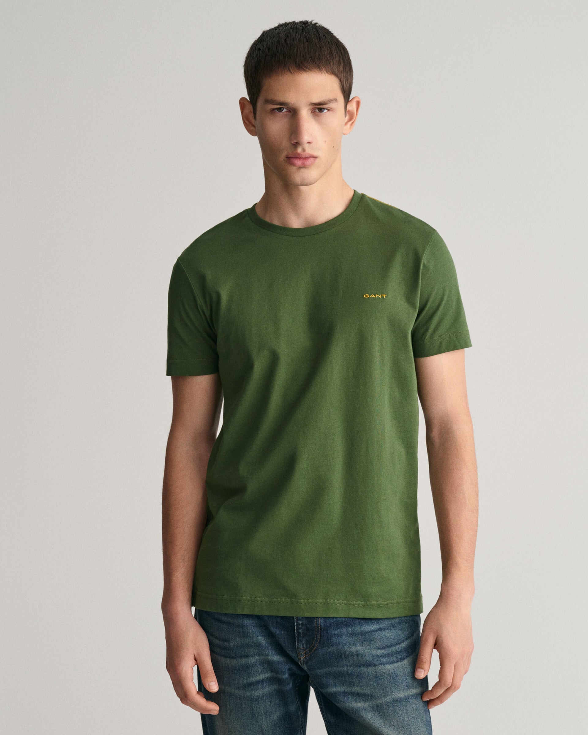 Gant Men Green Solid Round Neck Short Sleeves T-Shirt