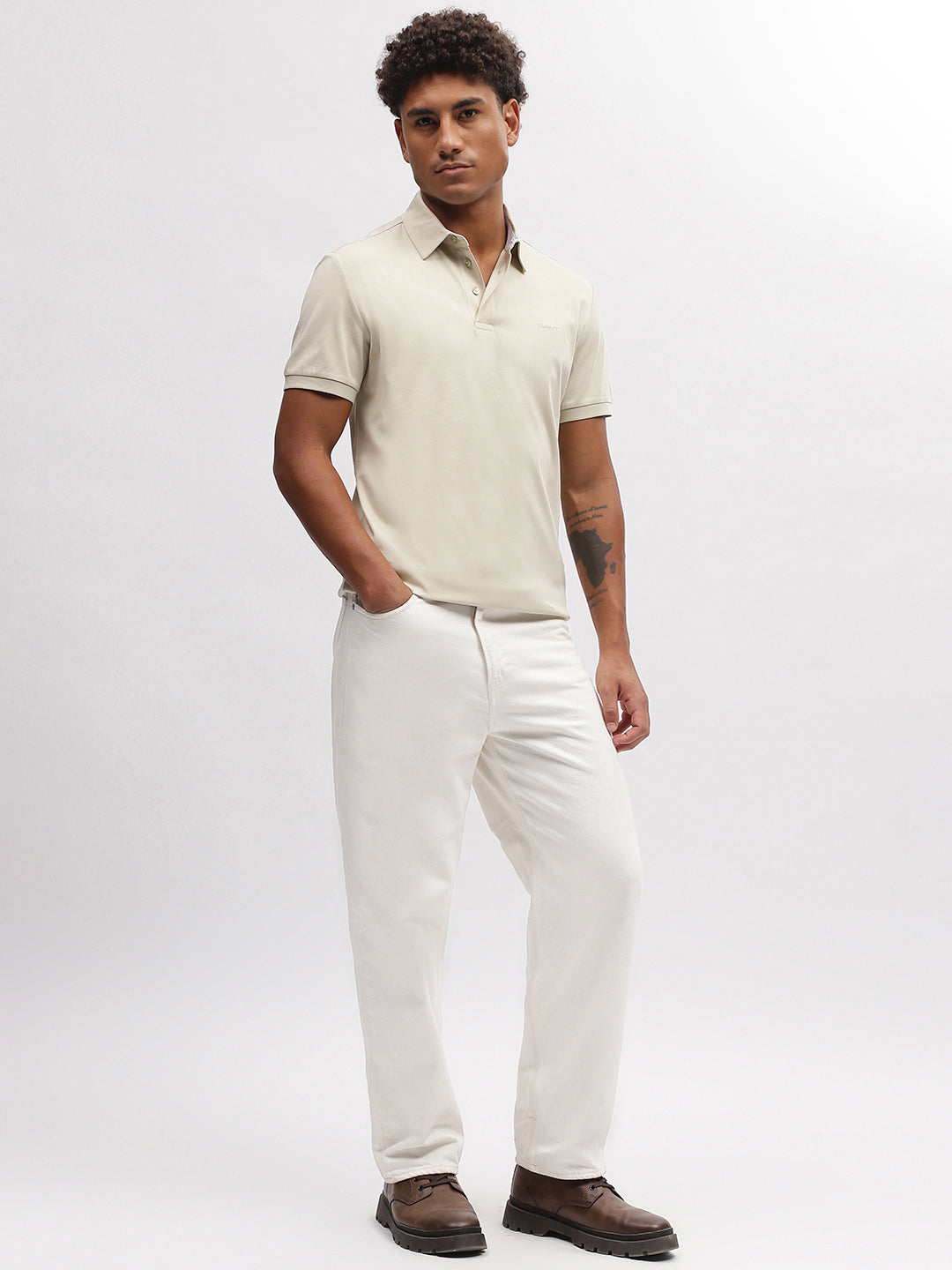 Gant Men Beige Solid Polo Collar Short Sleeves T-Shirt