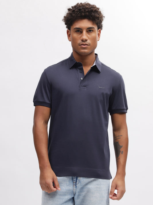 Gant Men Blue Solid Polo Collar Short Sleeves T-Shirt