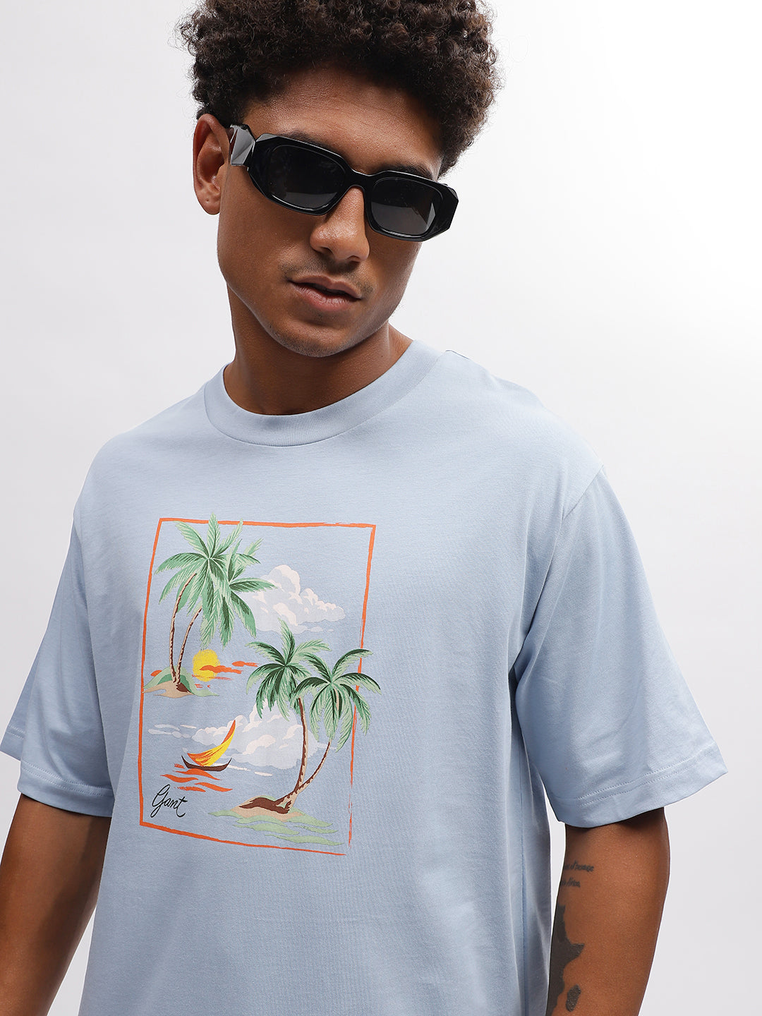 Gant Men Blue Printed Round Neck Short Sleeves T-Shirt