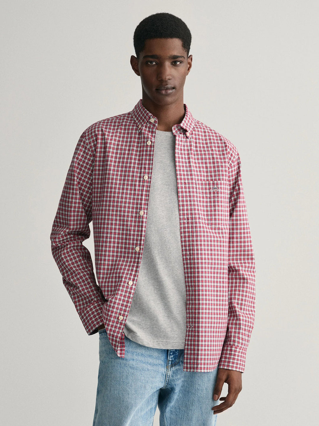 Shop Gant Men Red Checked Button Down Full Sleeves Shirt Online