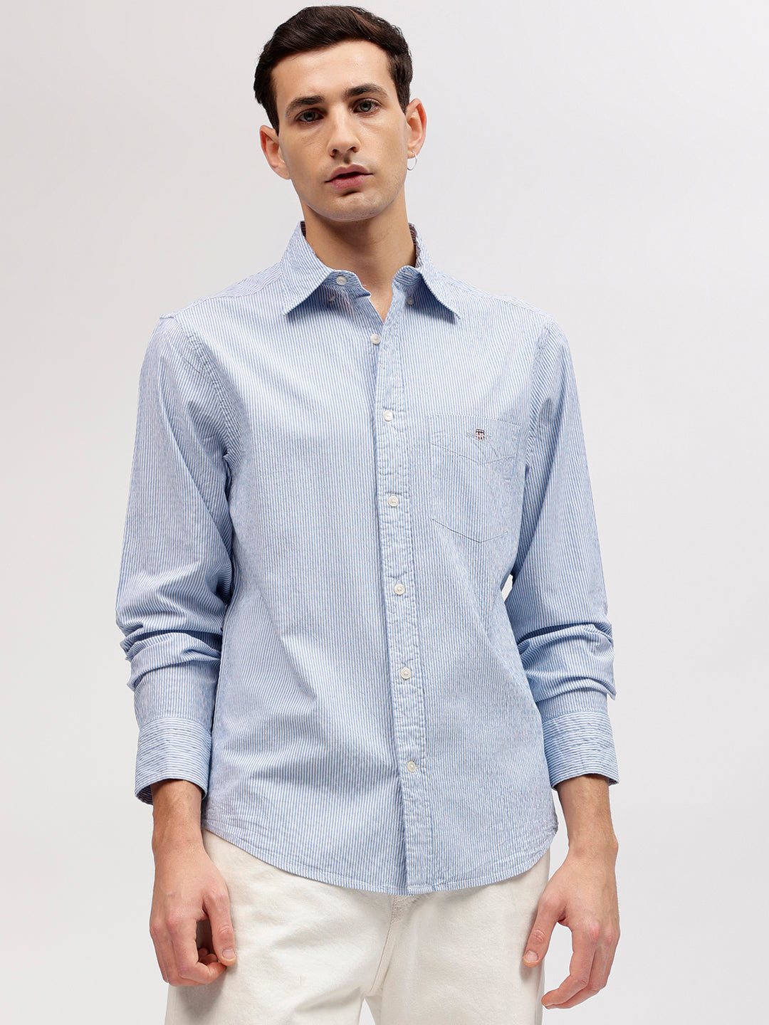 Gant Men Blue Striped Button-down Collar Full Sleeves Shirt